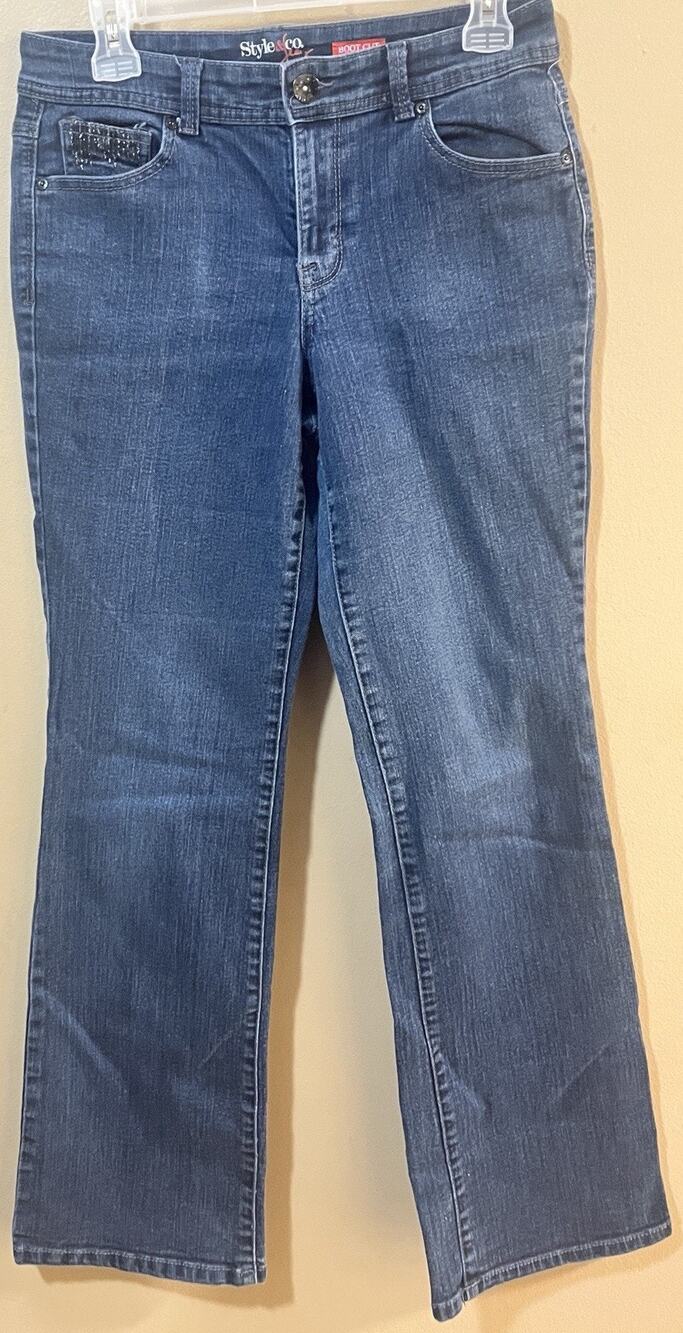 Style & Co Women's Boot Cut Jeans Size 4 30x31 Medium Wash Embellished